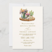 Wilde bloemen hout Mason Jars Boho QR Code Trouwen Kaart (Voorkant)