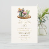 Wilde bloemen hout Mason Jars Boho QR Code Trouwen Kaart (Staand voorkant)