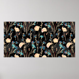 Wilde bloemen illustraties.  naadloos deel poster