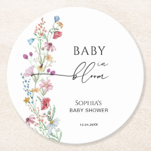 Wilde Bloemen in Bloei Baby Shower Ronde Kartonnen Onderzetter
