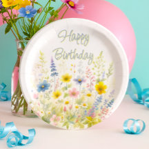 Wilde bloemen in bloei Gelukkige verjaardag Papier
