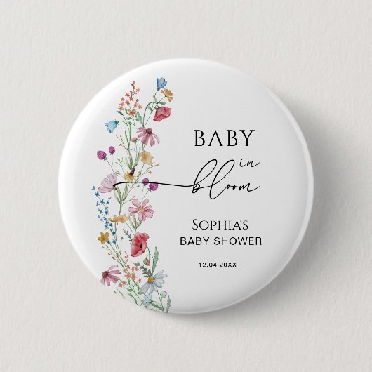Wilde bloemen in Bloom Baby shower Ronde Button 5,7 Cm (Voorkant)