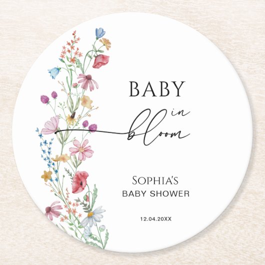 Wilde bloemen in Bloom Baby shower Ronde Kartonnen Onderzetter (Voorkant)