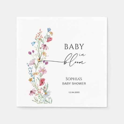Wilde bloemen in Bloom Baby shower Servet (Voorkant)