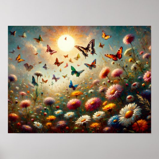 Wilde bloemen in Bloom, omringd door vlinders Poster (Voorkant)