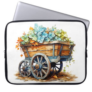  wilde bloemen in een houten wagen laptop sleeve