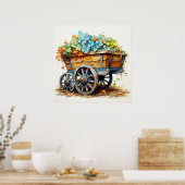  wilde bloemen in een houten wagen poster (Keuken)