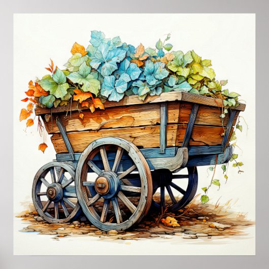 wilde bloemen in een houten wagen poster (Voorkant)