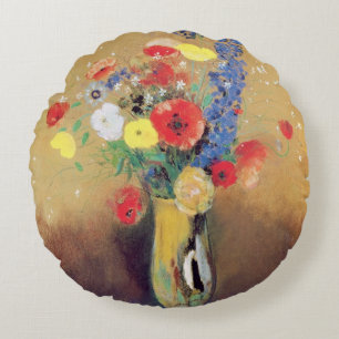 Wilde bloemen in een Lange-necked Vase, c.1912 Rond Kussen