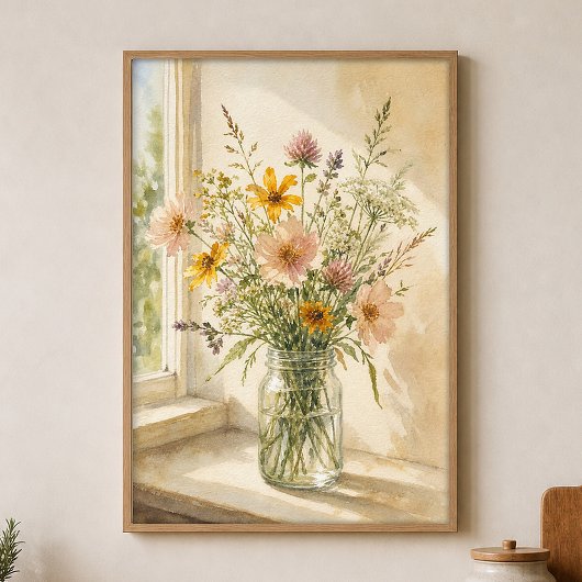 Wilde bloemen in een pot waterkleurenposter poster