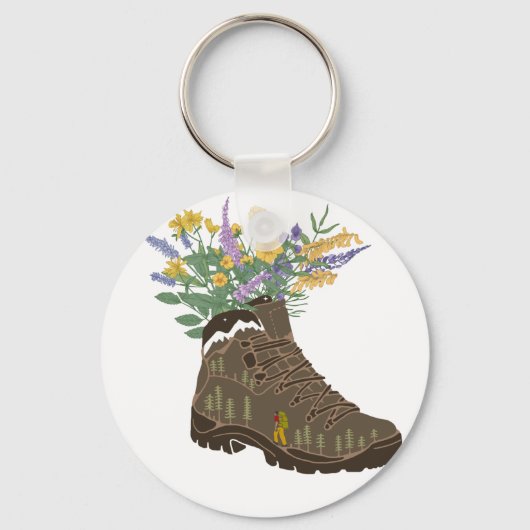 Wilde bloemen in Hiking Boot Camping T-Shirt Sleutelhanger (Voorkant)