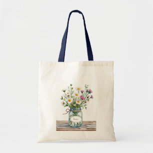 Wilde bloemen in Metselaars Pot met Aangepaste Naa Tote Bag