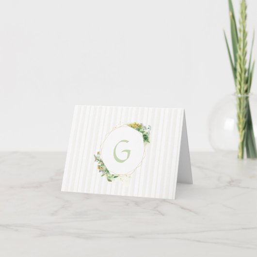 Wilde bloemen in Moss Monogram Note Card Notitiekaartje (Voorkant)