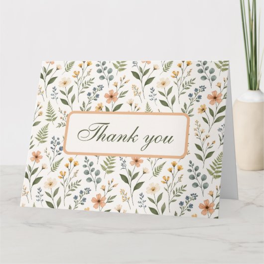 Wilde bloemen in neutrale kleuren bedankkaart (Voorkant)