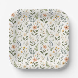 Wilde bloemen in neutrale kleuren papieren bordje