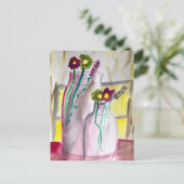 Wilde bloemen in vase abstracte kunst briefkaart (Staand voorkant)