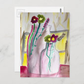 Wilde bloemen in vase abstracte kunst briefkaart (Voorkant / Achterkant)