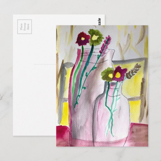 Wilde bloemen in vase abstracte kunst briefkaart (Voorkant / Achterkant)