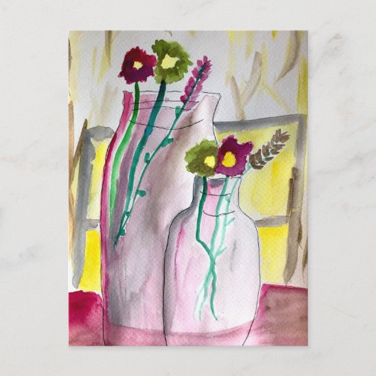 Wilde bloemen in vase abstracte kunst briefkaart (Voorkant)