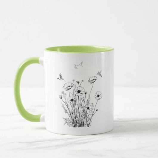 Wilde bloemen in zwarte en witte koffie Mok (Links)