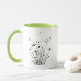Wilde bloemen in zwarte en witte koffie Mok