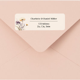 Wilde bloemen ivoor paars retouradres etiket