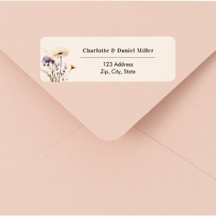 Wilde bloemen ivoor paars retouradres etiket
