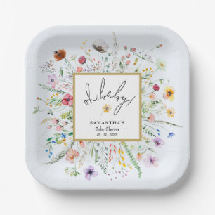 Wilde Bloemen Jongens Baby Borrel Blauw Papieren Bordje