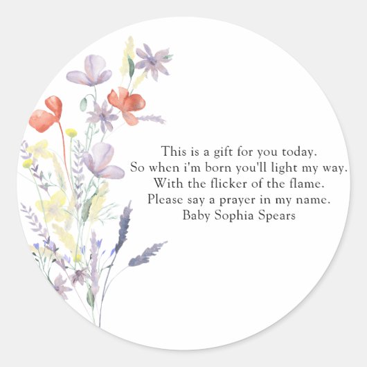 Wilde bloemen - Kaaretiket gebeden Ronde Sticker (Voorkant)