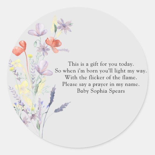Wilde bloemen - Kaaretiket gebeden Ronde Sticker (Voorkant)