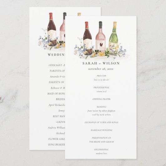 Wilde bloemen Kaas Wijnflesjes Weddenschap Bedankkaart (Voorkant / Achterkant)