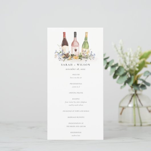 Wilde bloemen Kaas Wijnflesjes Weddenschap Bedankkaart (Staand voorkant)