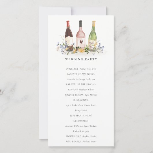 Wilde bloemen Kaas Wijnflesjes Weddenschap Bedankkaart (Achterkant)