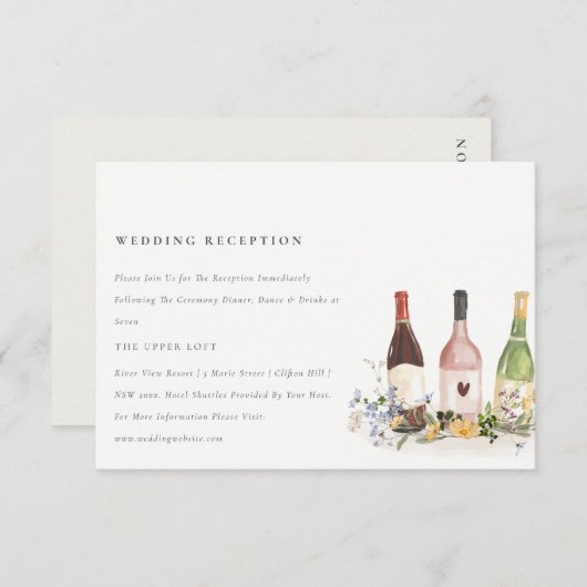 Wilde bloemen Kaas Wijnflessen Bindende receptie Informatiekaartje (Voorkant / Achterkant)