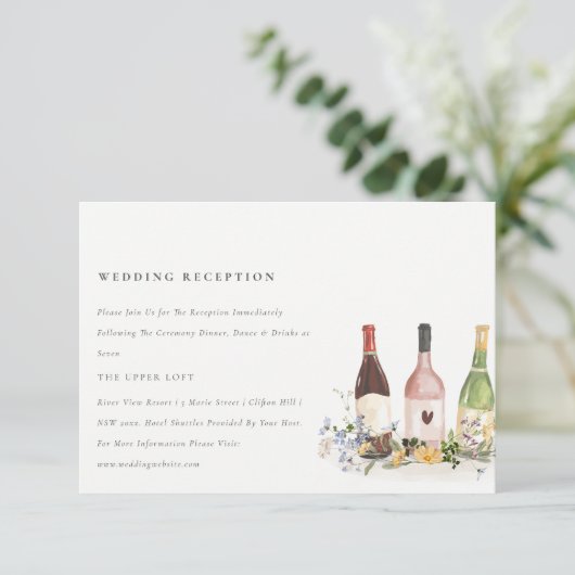 Wilde bloemen Kaas Wijnflessen Bindende receptie Informatiekaartje (Staand voorkant)