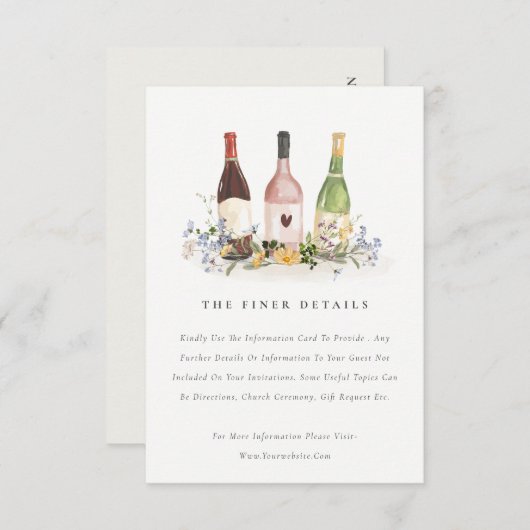 Wilde bloemen Kaas Wijnflessen Weddenschap Details Informatiekaartje (Voorkant / Achterkant)