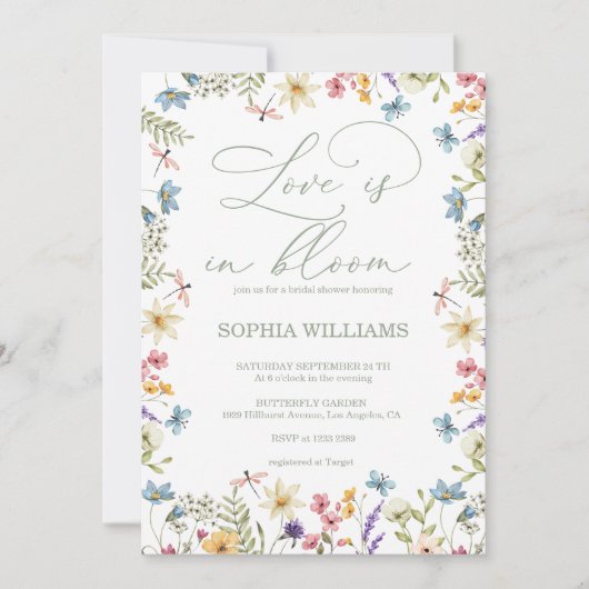Wilde Bloemen Kader Liefde in Bloei Bruidsdouche Kaart (Voorkant)