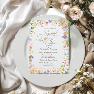 Wilde Bloemen Kaderen Jouw Foto Sweet 16 Uitnodigi Kaart