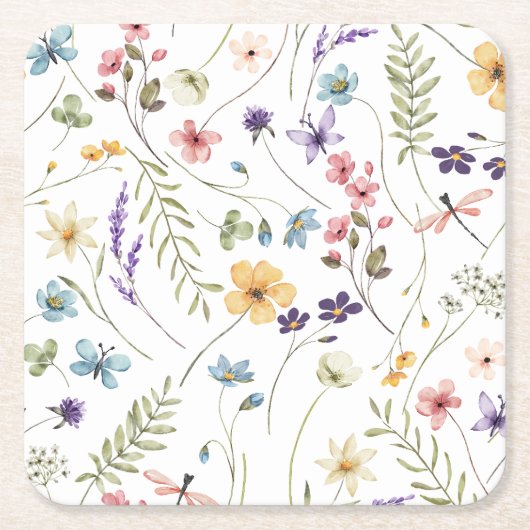 Wilde bloemen kartonnen onderzetters (Voorkant)