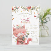 Wilde bloemen kattenmeisje verjaardag kaart (Staand voorkant)