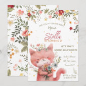 Wilde bloemen kattenmeisje verjaardag kaart (Voorkant / Achterkant)