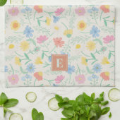 Wilde bloemen keukenhanddoek met initiaal (Gevouwen)