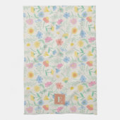 Wilde bloemen keukenhanddoek met initiaal (Verticaal)