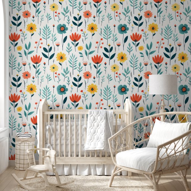 Wilde bloemen kleurrijk patroon behang (Kinderen)