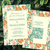 Wilde Bloemen Klimplanten Roze Groen Aangepaste QR Kaart