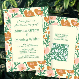 Wilde Bloemen Klimplanten Roze Groen Aangepaste QR Kaart