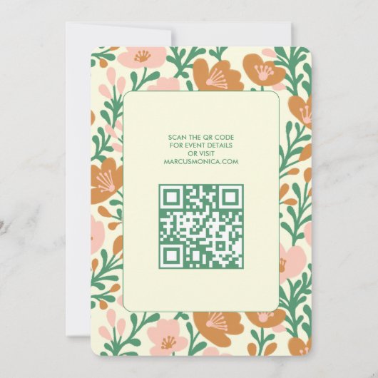 Wilde Bloemen Klimplanten Roze Groen Aangepaste QR Kaart (Achterkant)