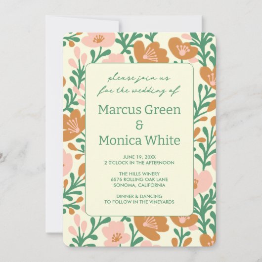 Wilde Bloemen Klimplanten Roze Groen Aangepaste QR Kaart (Voorkant)