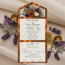 Wilde Bloemen & Koperen Lint Bruiloft All In One Uitnodiging
