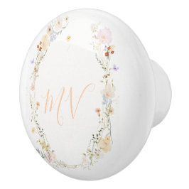 Wilde Bloemen Krans Monogram Ladeschijf Keramische Knop